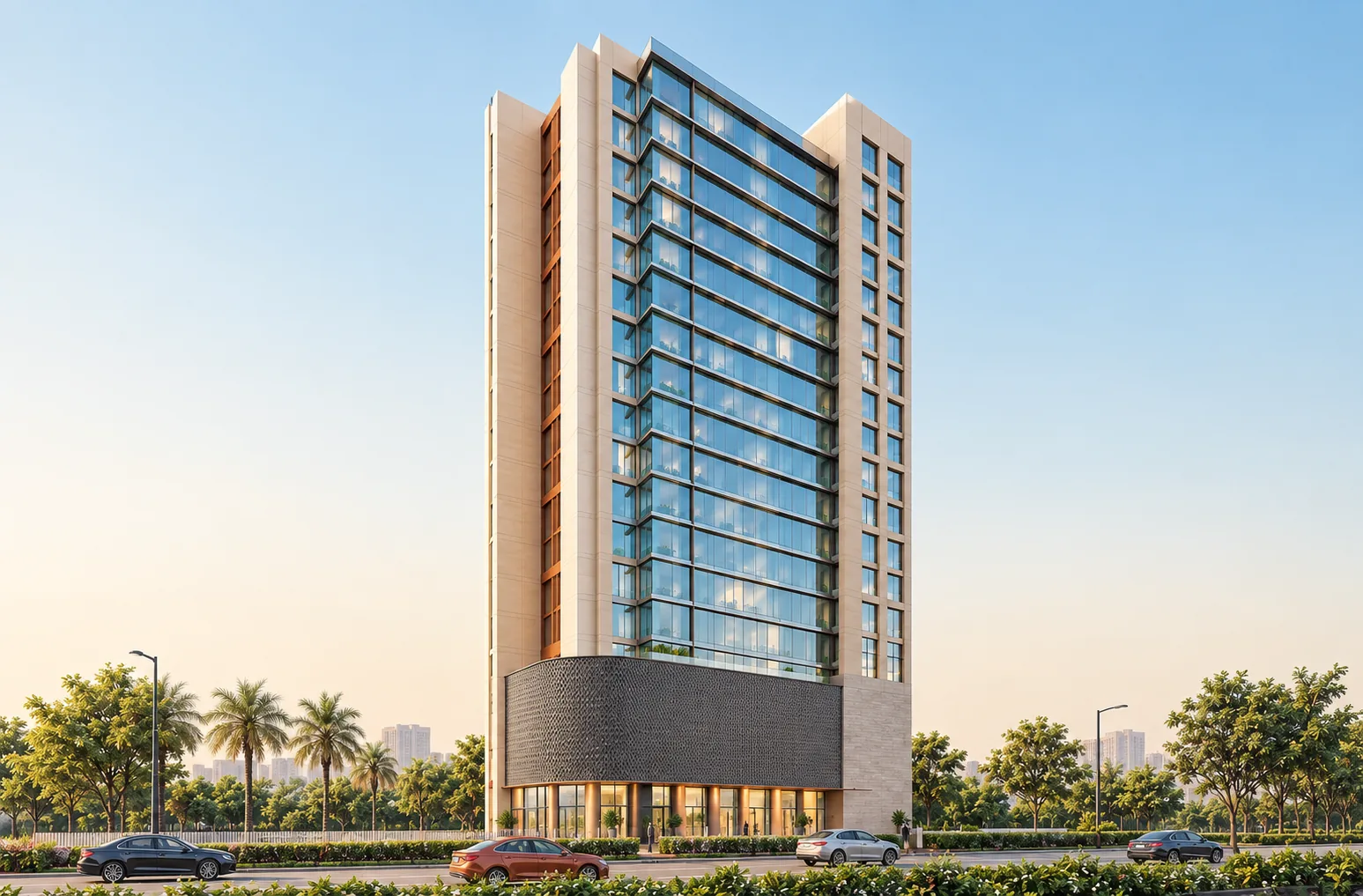 Lodha Seamount tower at sunset