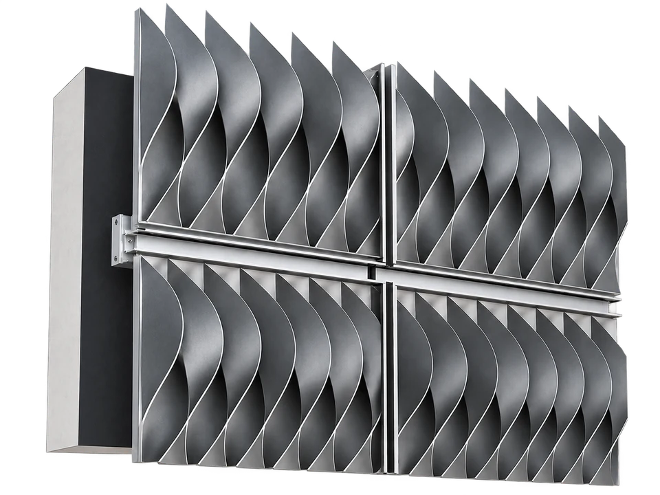 Curved aluminium fin facade panels