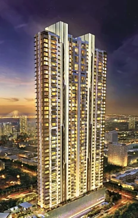 Kalpataru Avana tower lit at dusk