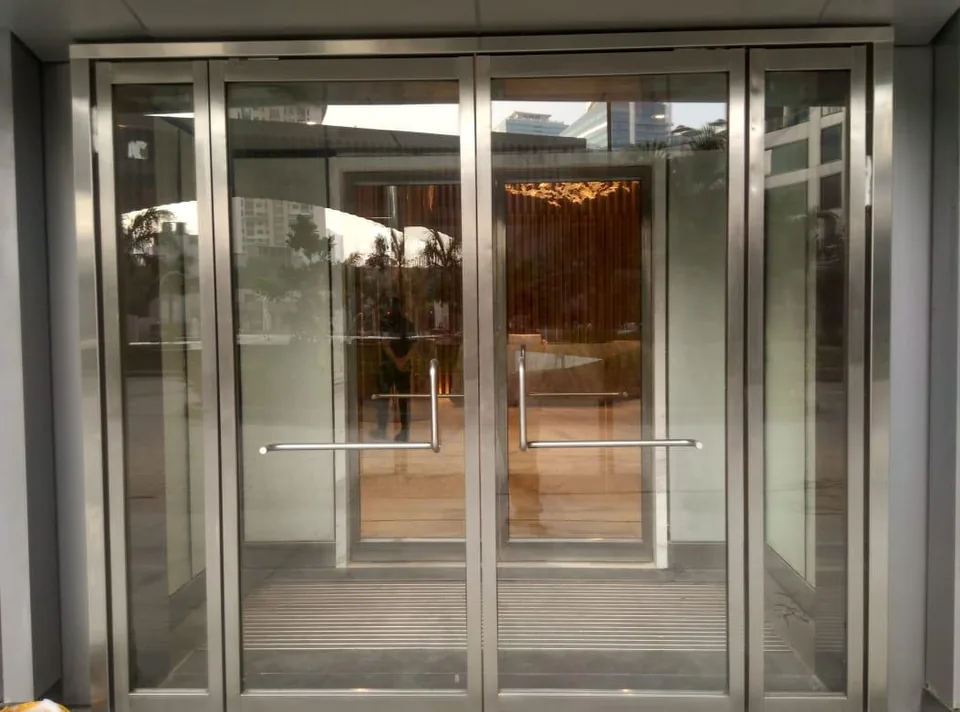 Stainless steel framed glass vestibule doors
